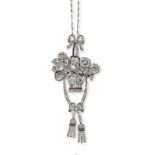 A Belle Epoque giardinetto pendant, the open work basket of flowers set overall with diamonds and