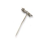 An early 20th century diamond set fox stickpin, the running fox is pavé-set with cushion-shaped