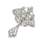 An Art Nouveau diamond and natural pearl brooch pendant,