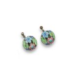 A pair of silver and enamel earrings in the manner of Bernard Instone, of foliate design and