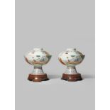 A PAIR OF CHINESE FAMILLE ROSE STEM BOWLS AND COVERS QING DYNASTY Each decorated with scholars in