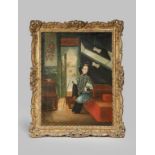 ANGLO-CHINESE SCHOOL 19TH CENTURY Oil on canvas, depicting a young lady in an interior seated on a