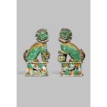 A LARGE AND IMPOSING PAIR OF CHINESE FAMILLE VERTE BUDDHIST LION DOGS KANGXI 1662-1722 Powerfully