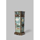 AN UNUSUAL CHINESE CLOISONNÉ SQUARE-SECTION VASE MING DYNASTY The tall body decorated with lotus,