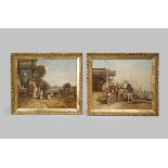 ANGLO-CHINESE SCHOOL, A PAIR, AFTER THOMAS ALLOM 19TH CENTURY Oil on canvas paintings, one depicting