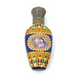 A Continental glass and enamel scent flask 19th/early 20th century, the flattened form decorated