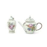 A Chinese porcelain teapot and a tea canister 18th century, both probably decorated in Europe,