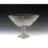 A large cut glass footed bowl or comport early 19th century, probably Irish, of navette shape, cut