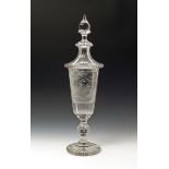 A large Bohemian glass goblet and cover 19th century, the tall form cut with a panel of deer at