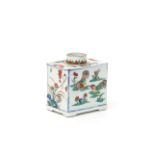 A Samson porcelain tea canister late 19th century, the rectangular form painted in the Chinese