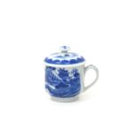 A rare Turner & Co stone china custard cup and cover c.1800, printed in blue in the Chinese manner