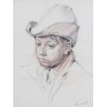 ‡ Henry Lamb RA (1883-1960) Portrait study of a boy in a hat Signed Black and red chalk 35 x 26.5cm