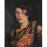 Ernest Castelein (1881-1945) Portrait of Daphne in Art Deco dress Signed Oil on canvas 56 x 46cm