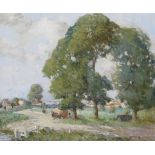‡ William Lee-Hankey (1869-1952) A summer rural scene with harvesters near a village Signed Oil on