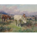 ‡ Lucy Elizabeth Kemp-Welch RA (1869-1958) Gypsy caravan and horses on a sunny heath Signed Oil on