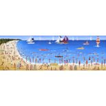 ‡ Louise Braithwaite (20/21st Century) Bay with waterskiers Signed with initials and dated 01 Oil on