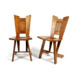 A pair of Dutch pine chairs, flaring splat form with angled plank seat 85cm. high, (2)