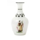 A Richardson & Son enamelled glass bottle vase, pulled ovoid opaque glass body with waisted neck,