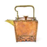 A Benham & Froud copper and brass kettle and cover designed by Dr Christopher Dresser, flaring