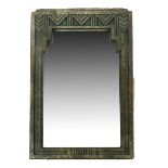 A rare gessoed wood wall mirror probably designed by Edgar Wood, rectangular form with stepped