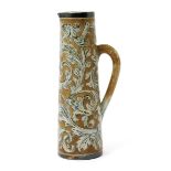 A tall Martin Brothers stoneware ewer by Edwin & Walter Martin, dated 1893, tapering cylindrical