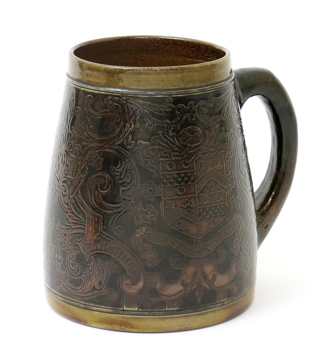 A Martin Brothers stoneware tankard by Edwin & Walter Martin, dated 1895, tapering cylindrical form,