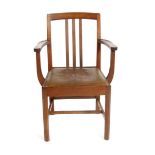 A Stanley Webb Davies oak armchair by Ernest John Oldcorn (1894-1968), dated 1953, with flaring,