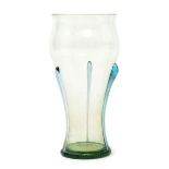 A James Powell & Sons Whitefriars sea green glass vase, swollen cylindrical form, with three applied
