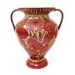 A large William De Morgan twin-handled vase by Fred Passenger, the shouldered, footed vase with