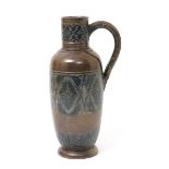 A Martin Brothers stoneware jug by Robert Wallace Martin, dated 1878, slender, shouldered form,
