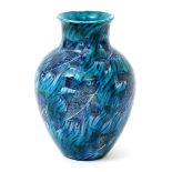 A William De Morgan Persian vase by Joe Juster, shouldered form, painted with scaly fish swimming in