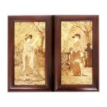 A pair of Burmantofts Faience tile plaques by Pierre Mallet, rectangular, cast in low relief with an