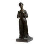 Alexander Zeitlin (Russian 1872-1946). A bronze model of a lady in an evening gown, holding a pair