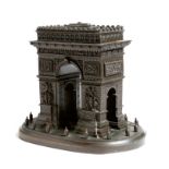 A mid 19th century French bronze Grand Tour model of the Arc de Triomphe Paris, 18cm high.