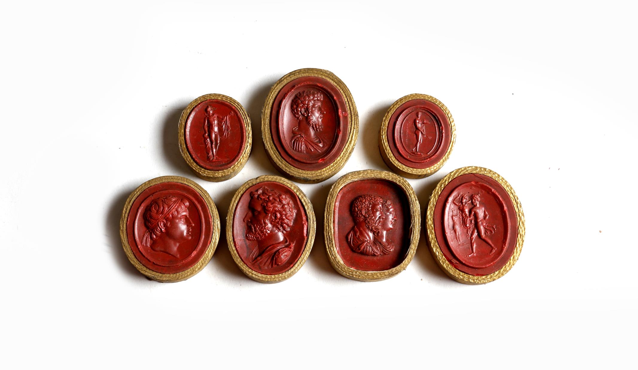 A large collection of early 19th century Grand Tour wax seal intaglios and cameos, of classical - Image 2 of 2