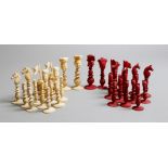 λ A Chinese Macao carved ivory 'bust' chess set, the natural king and queen modelled on George III