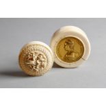 λ A Victorian ivory box, the lid inset with a gilt bronze portrait medallion by Waldemar Uhlmann