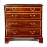 A George III mahogany chest, the crossbanded top above four long satinwood banded drawers, 89.4cm