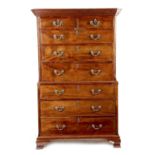 A George III mahogany chest on chest, the moulded cornice with a blind fret frieze and Greek key