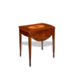 λ A George III rosewood and marquetry inlaid Pembroke table, the oval drop-leaf top with tulip wood