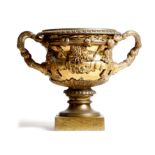 After the antique. A 19th century gilt bronze model of the Warwick vase, with a lift-out liner, 28.