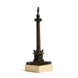 A mid 19th century French bronze Grand Tour model of the Vendôme column, on a Siena marble plinth,