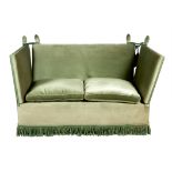 A Knole sofa by Kingcome, upholstered with green plush fabric, on castors, modern, 107cm high, 170.