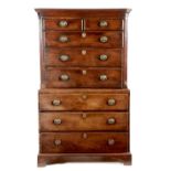 A George II mahogany chest on chest, the moulded cornice above two short and three long drawers,