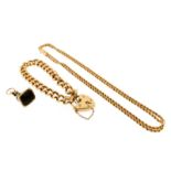 An 18ct gold curb-link bracelet, with a gold heart-shaped clasp. A gold twisted rope design neck