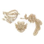 A George III seed pearl-set tremblant foliate brooch, 8cm high. A George III seed pearl-set