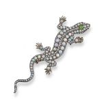 A late Victorian salamander brooch, pavé-set overall with graduated circular opal cabochons in