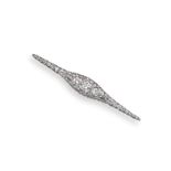 An Art Deco diamond brooch, set with three graduated circular-cut diamonds and two baguette-shaped