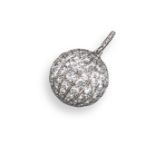 A diamond set platinum ball pendant, millegrain-set with lines of graduated circular-cut diamonds