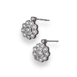 A pair of diamond cluster earrings, the centre round brilliant-cut diamond is set within a